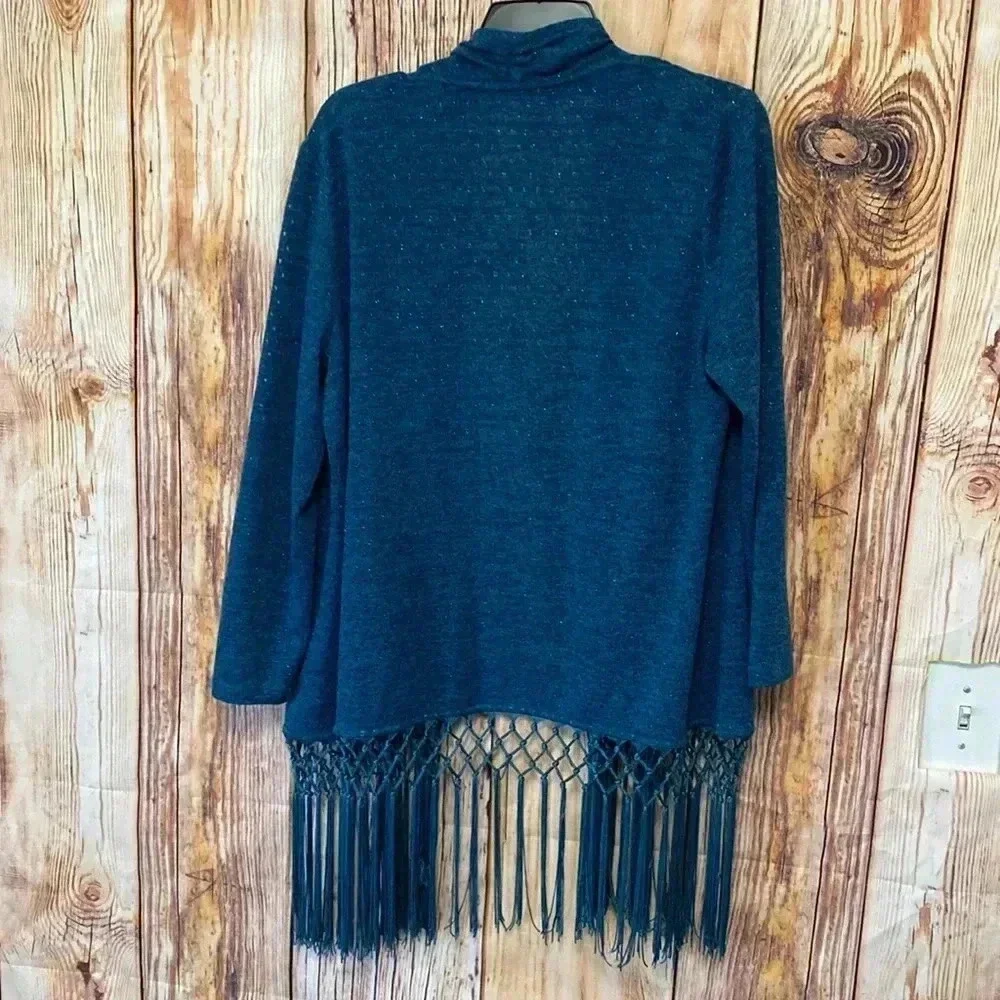 Women's Cardigan Lorenza Blau 36 Uk-US Size L Blue with Glitter & Fringe